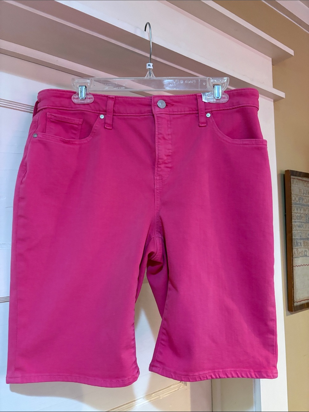 Chico's Bright Pink Denim Bermuda Shorts Size Chicos 2